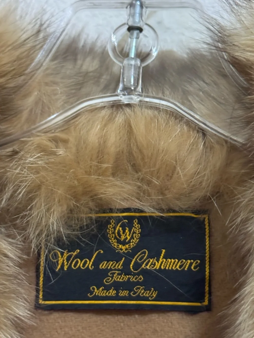 Lux Cashmere Fox Fur Trimmed Wrap Cape in Neutral Camel Italian Made FLAWS - Picture 5 of 10